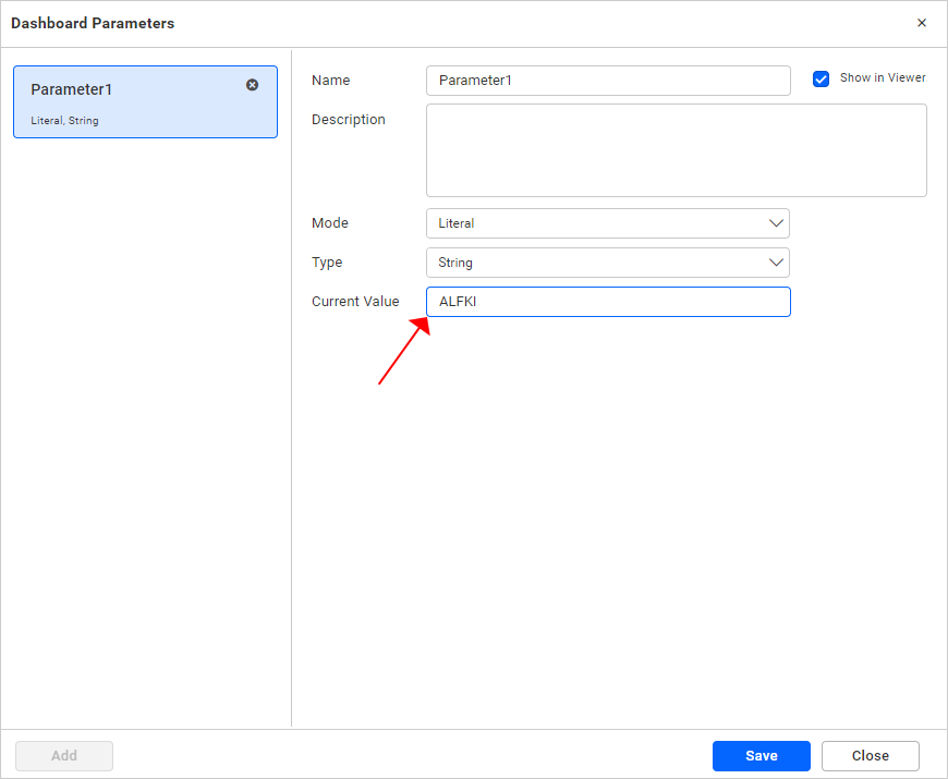 Dashboard Parameter String