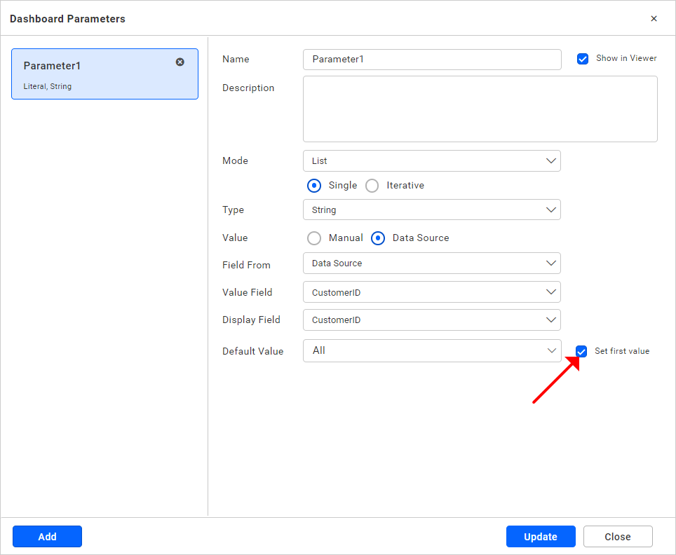 Set first value option