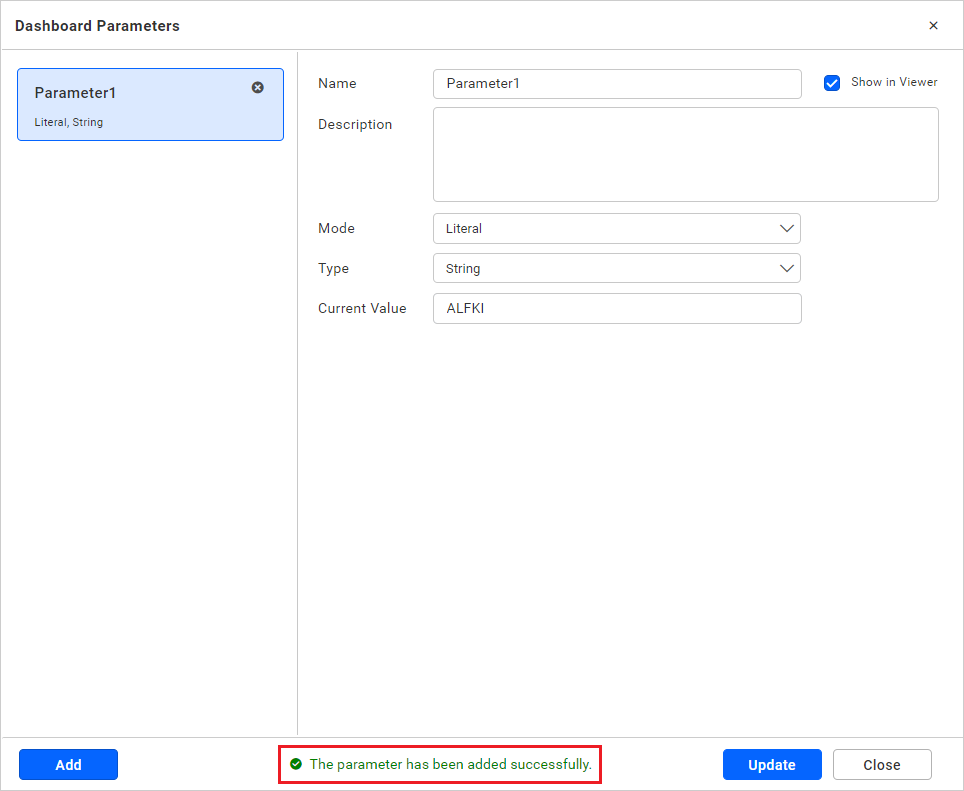 Update dashboard parameter
