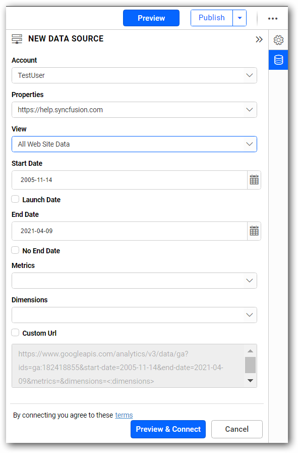 Choose data source from server