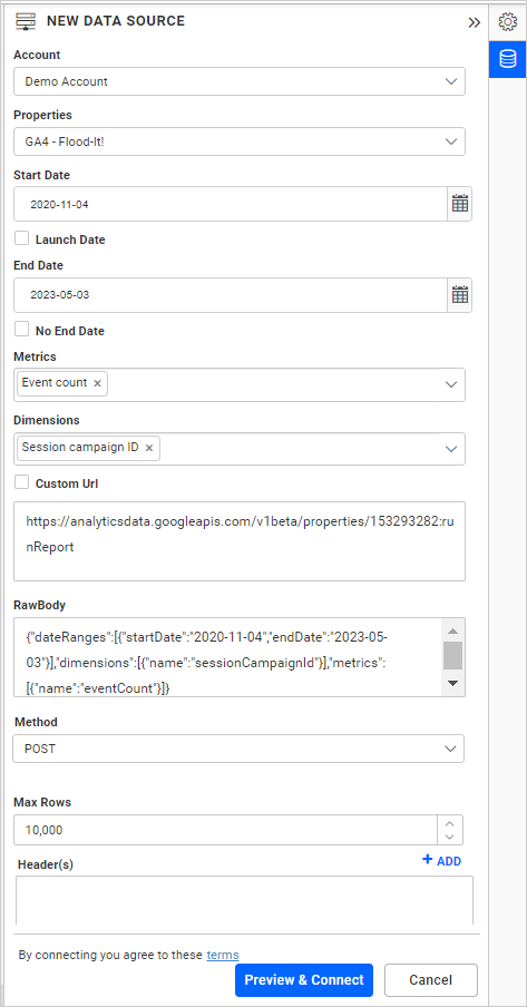 Choose data source from server