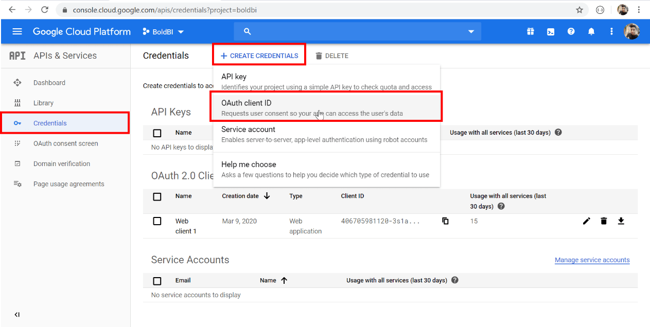Google BigQuery Credentials Create