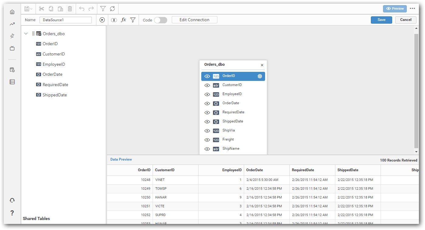 Drag and drop the table