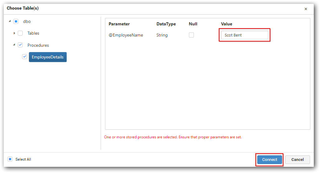 Stored procedure parameters