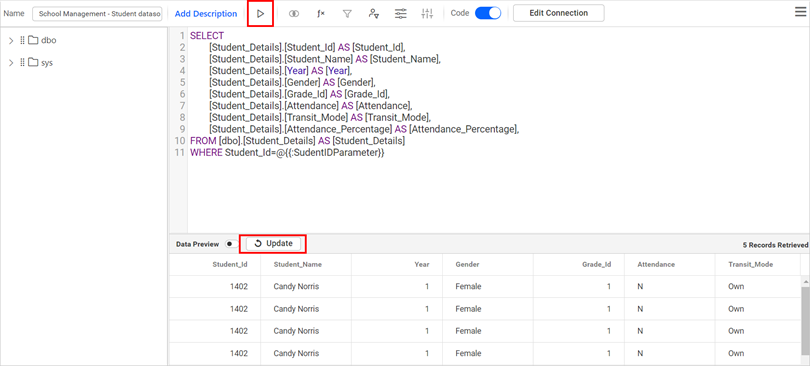 Assigning dashboard parameter