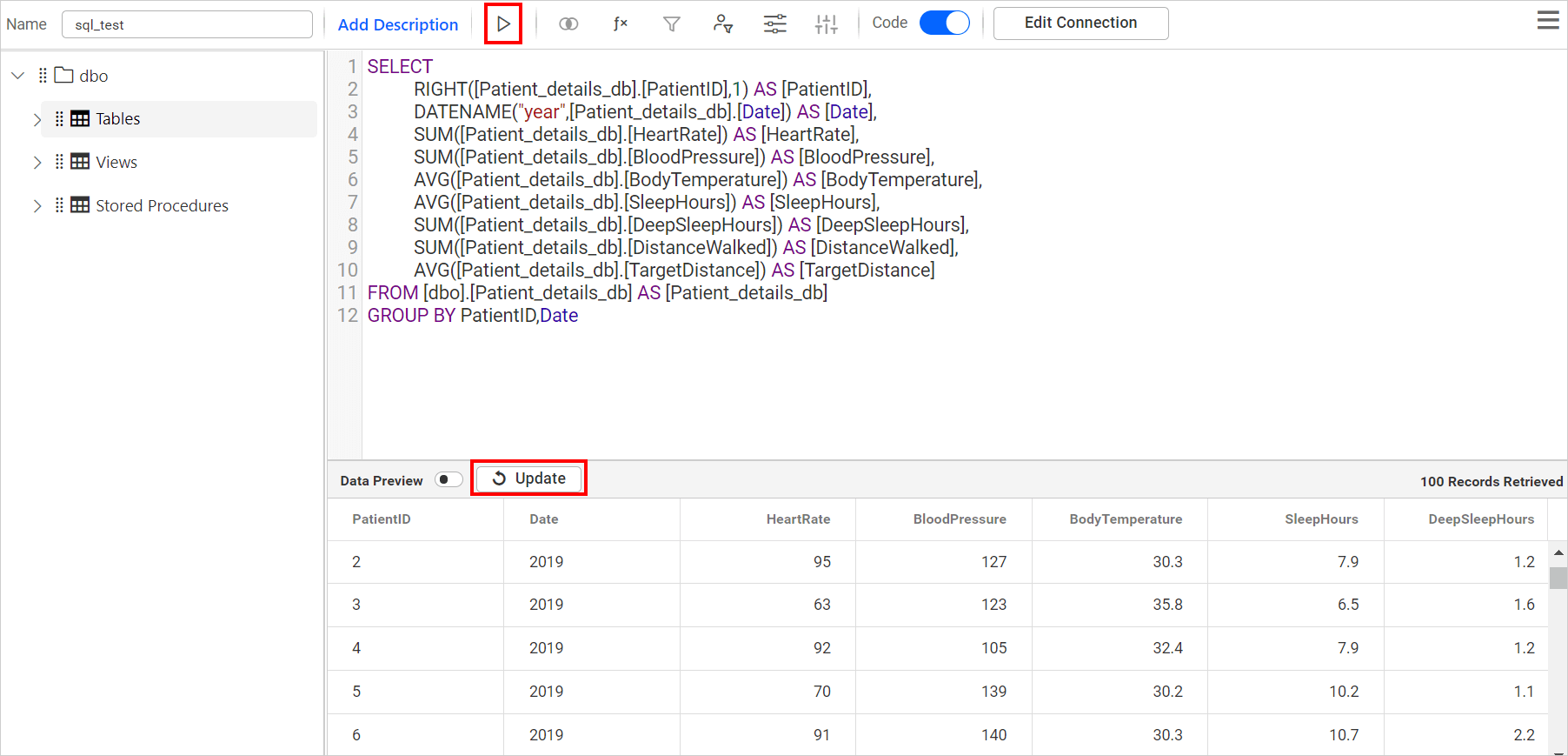 Expressions in code view
