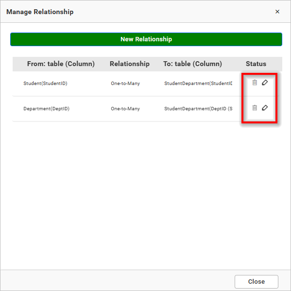 Relation delete icon