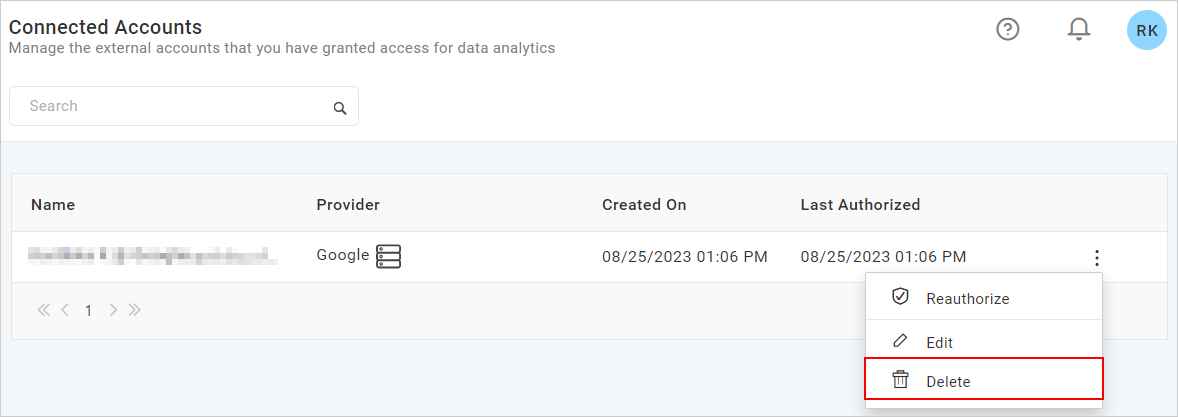 Delete account button