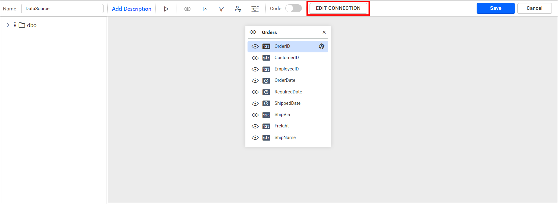 Edit connection button