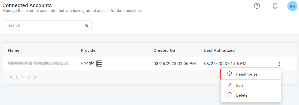 Reauthorize account button