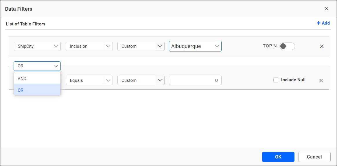 Selected filters condition