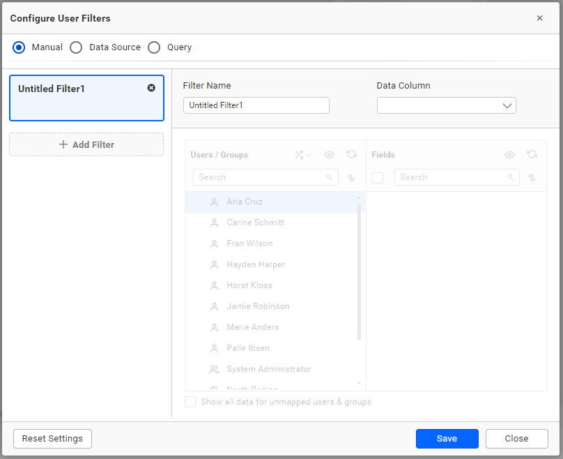 Configure User Filters Empty Dialog